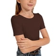 thumbnail image 3 of NAISIBABY Girls Short Sleeve T-Shirt, Stretchy Knit Crewneck Slim Fit Summer Kids Fashion Tee Beige Size 12, 3 of 4