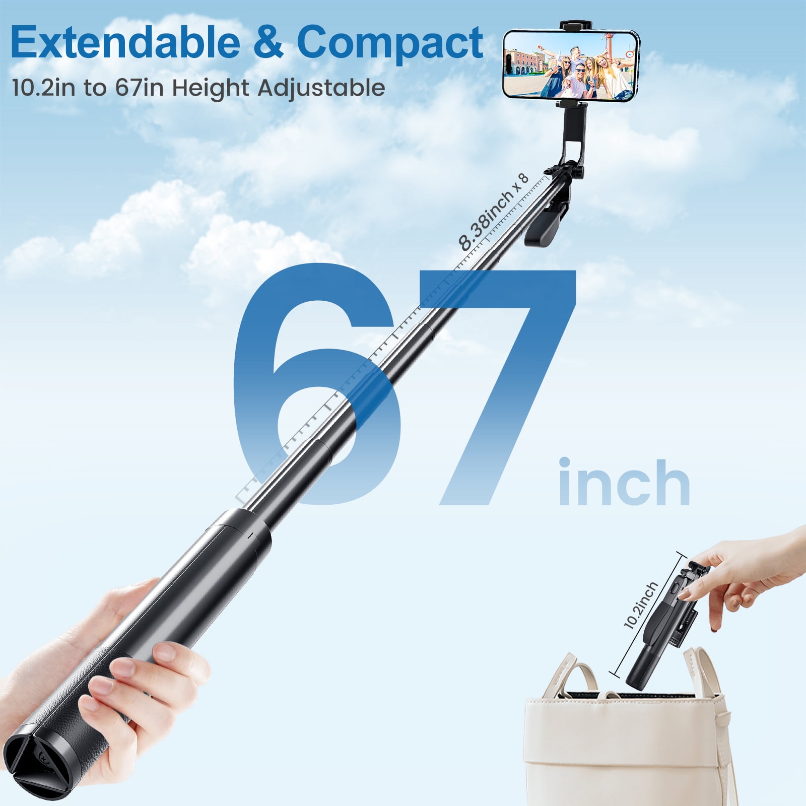 Avoalre 67" Selfie Stick Tripod with Fill Light & Remote photo 2