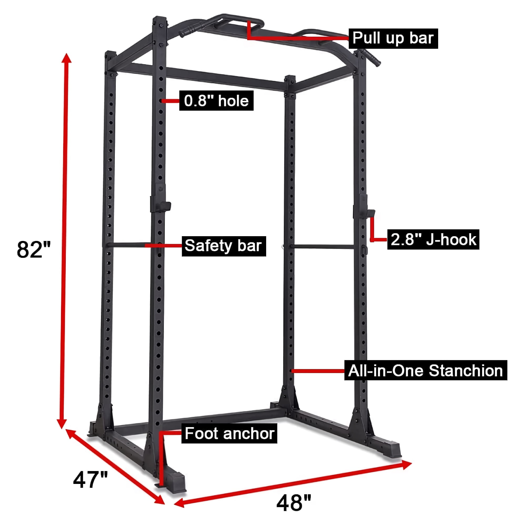 Power Cage Multifunctional 1200lb Capacity Squat Rack with 2 Extra J Hooks for Squats Bench Press Pull Ups Strength Training Home Gym 1026785 Walmart