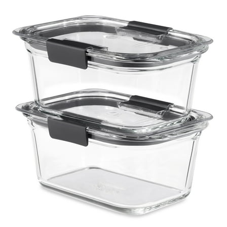 Rubbermaid Brilliance Glass Food Storage Containers, 2-Pack with Lids, BPA Free and Leak Proof, 4.7 Cup