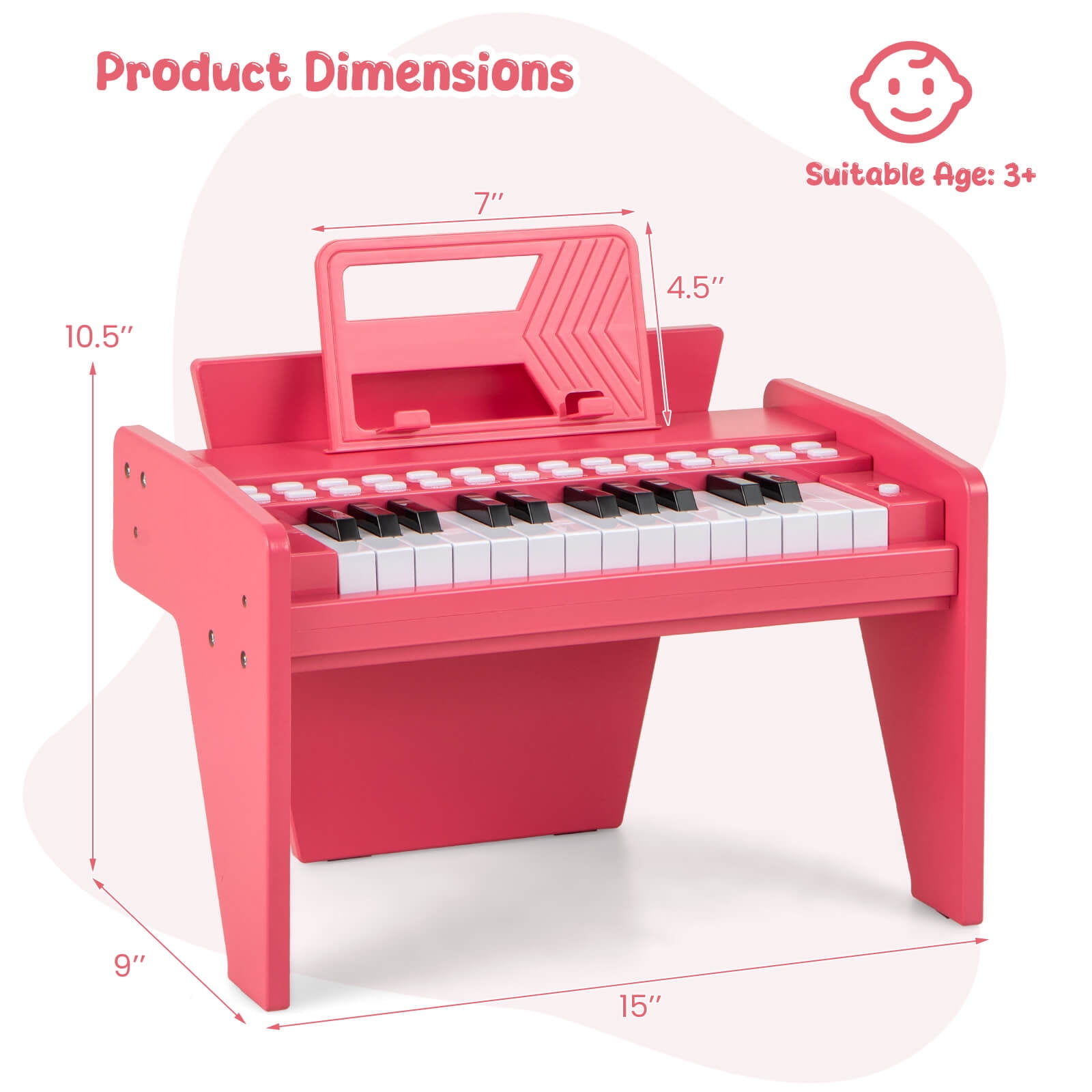 Infans 25 Keys Digital Piano w/Music Stand,Teaching Mode,Lighted Keys, Adjustable Speed