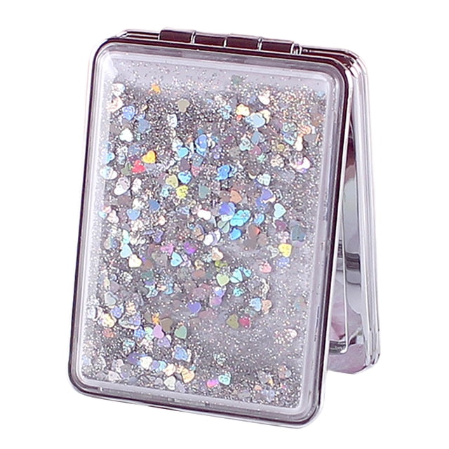 Visland Makeup Mirror Foldable Portable Shiny Quicksand Double-sided Washable Make Up Clear Cosmetic Mirror Beauty Tools