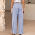 thumbnail image 4 of HKYNLAG Womens Wide Leg Pants Striped Gingham High Waisted Cotton Linen Lounge Pants Casual Comfy Trousers with Pockets Blue L, 4 of 8