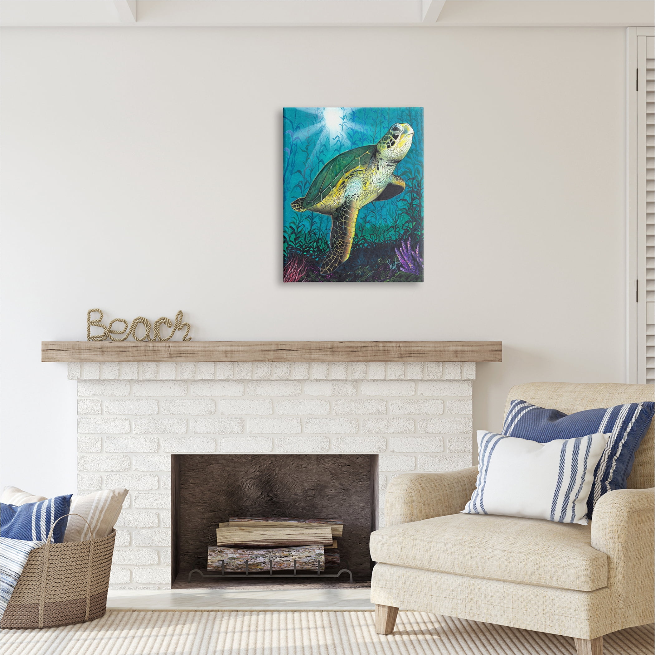 Stupell Industries Turtle Underwater Reef Animals & Insects Painting Gallery Wrapped Canvas Print Wall Art, 24 x 30