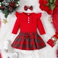 thumbnail image 4 of Felwors Toddler Girls Ruffles Long Sleeve Solid Ribbed Romper Plaid Prints Skirts Headbands Outfits, 4 of 8