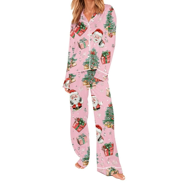 Ensemble de Pyjama pour Femmes, Ensemble de Pyjama à Col à Revers à Manches Longues Imprimé à la Mode