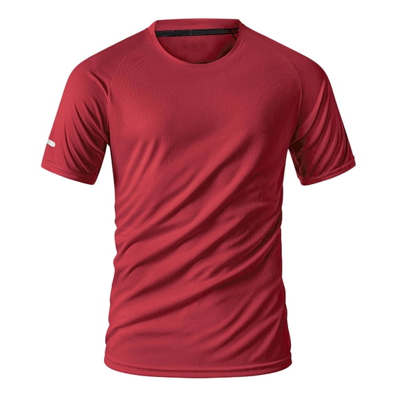 Ice Silk Round Neck T-Shirt for Men Summer Sports Fast Dry Short Sleeve Tee Cool Comfy Lightweight Tops,Red,S