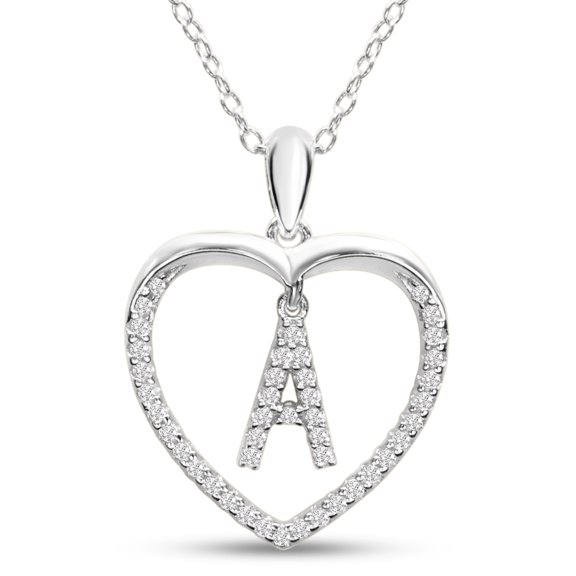 SuperJeweler Letter A Initial Necklace In Sterling Silver, 1/5ct Diamond, 16 Inches For Women