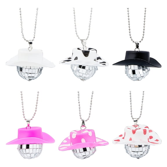 6 Colors Disco Ball with Cowboy Hat Car Mirror Hangers Rear View Mirror Hanging Ornament Car Mirror Hanging Accessories Disco