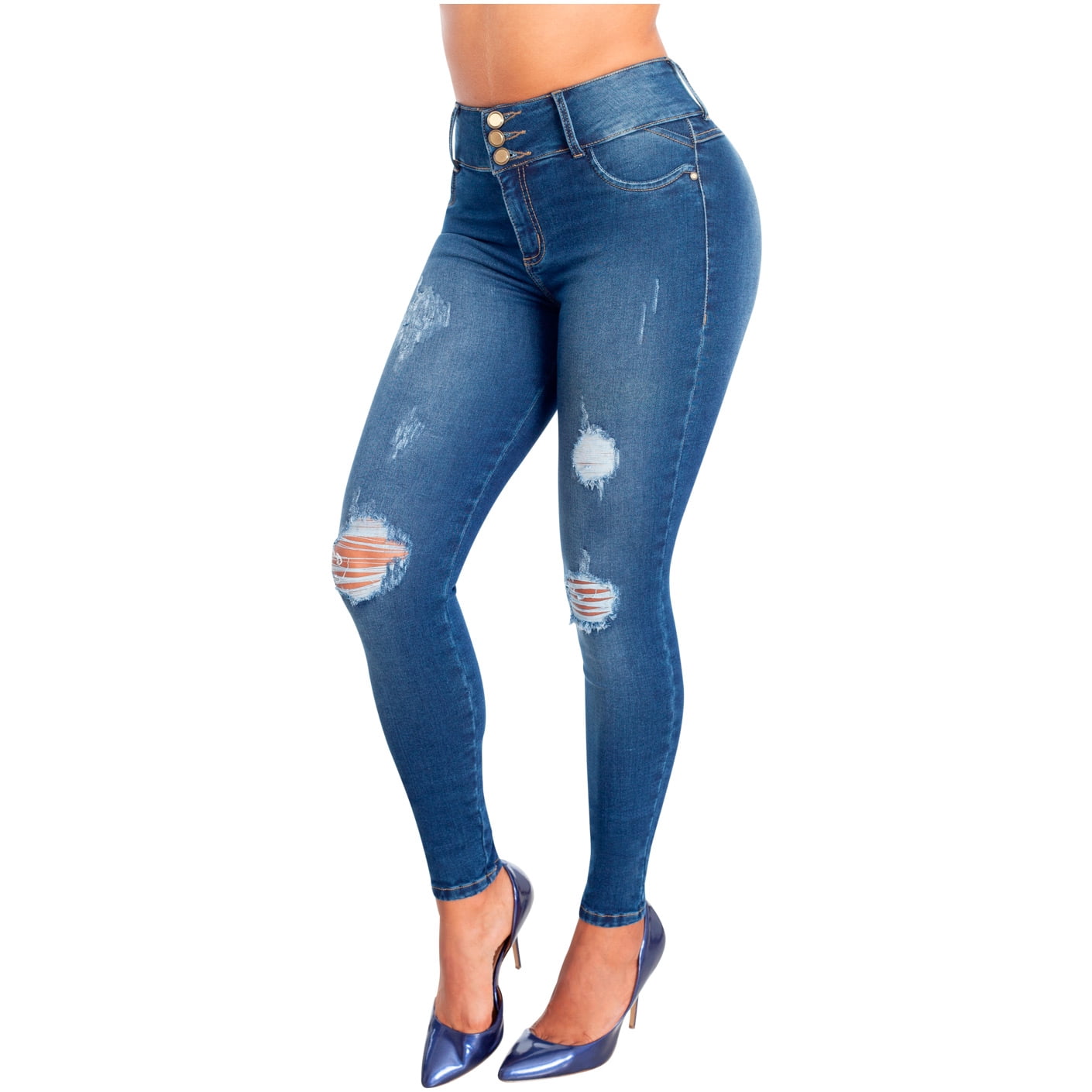 Lowla 21848 High Waisted Colombian Skinny Womens Butt Lifter Jeans Levanta  Cola Blue 7 - Walmart.com