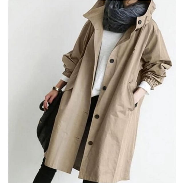 Women's Long Trench Coat, Oversized Fit, Available in Multiple Colors, Sizes S-5XL