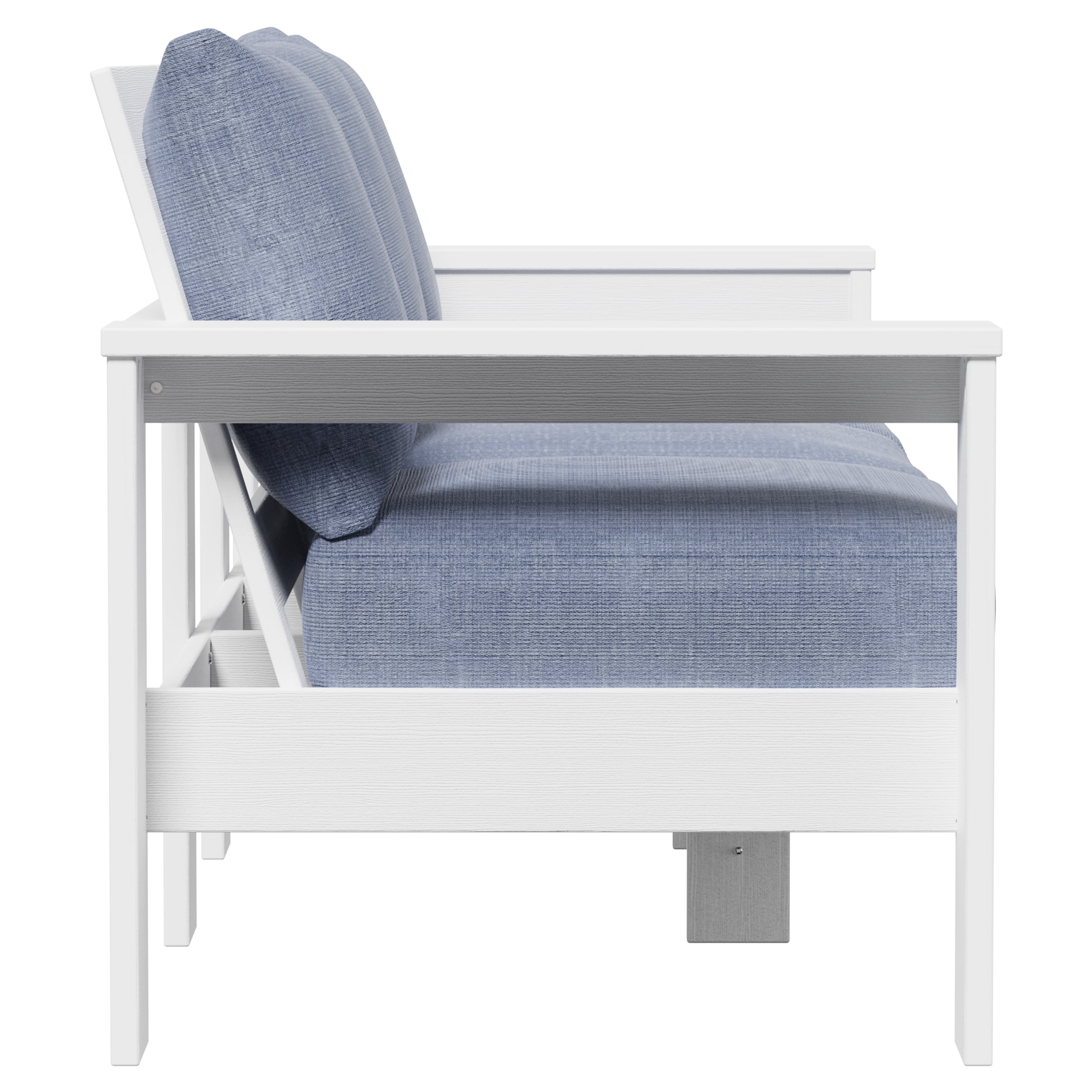 Better Homes & Gardens Ezra Outdoor HDPE Sofa, White with Blue Cushions