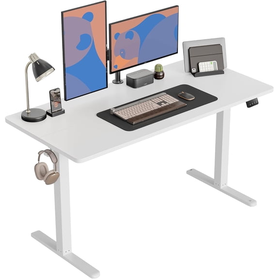 CubiCubi 55 x 24 Inches Electric Standing Desk, Height Adjustable Sit to Stand Desk, Home Office Table with Splice Board, White