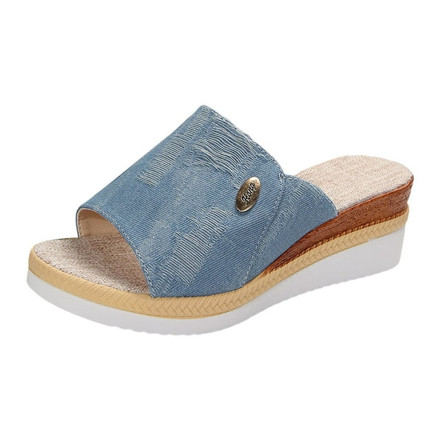 DAFEI Sandals with Woven Straps Platform Wedge Heel Rope Sole Boho Toe Ring Slip On Sandals for Summer