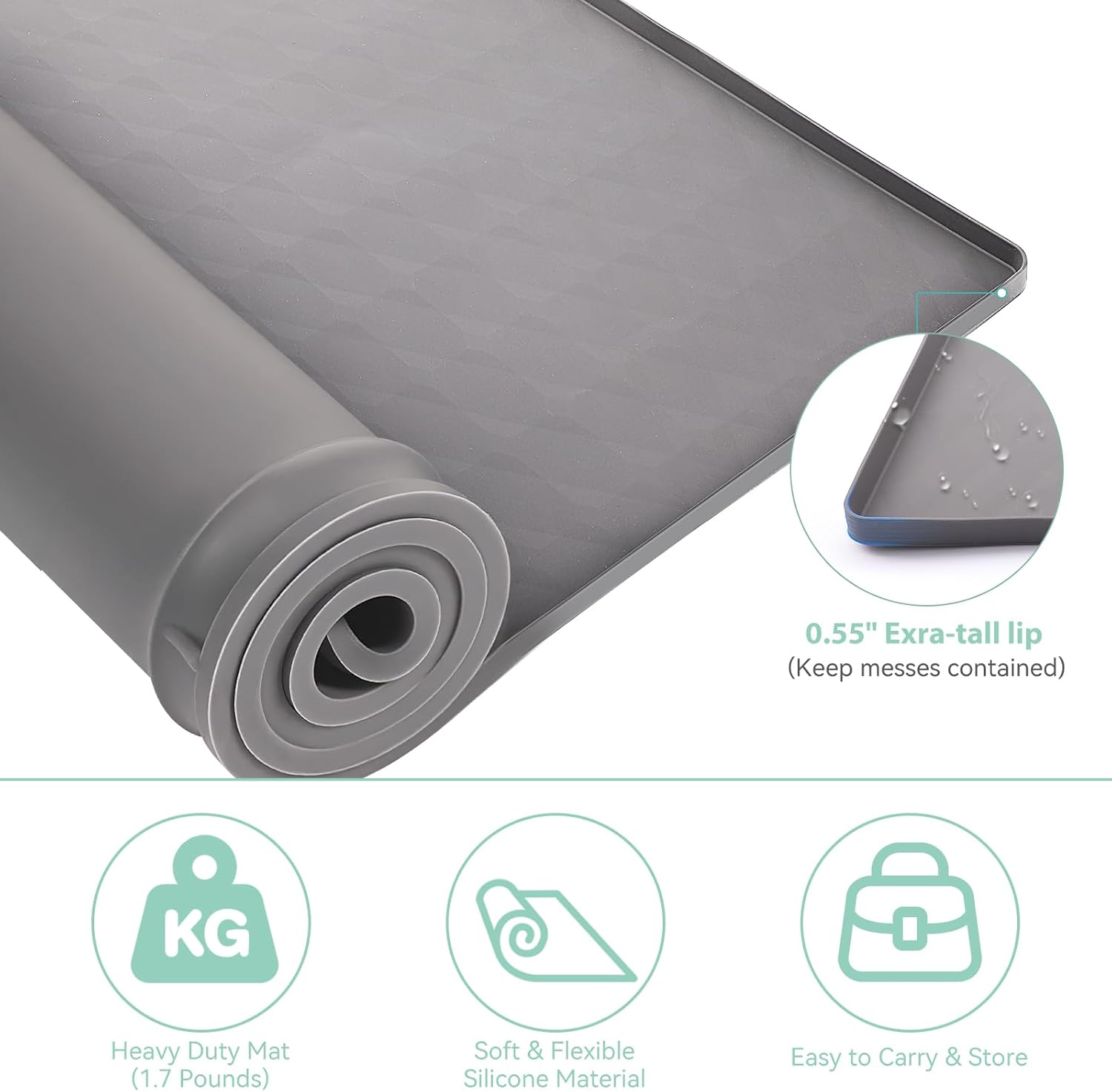 2-Pack Silicone Washer & Dryer Top Covers, 23.6"x23.6", Non-Slip Waterproof Washable Top Protector Mats for Laundry & Kitchen (Gray)