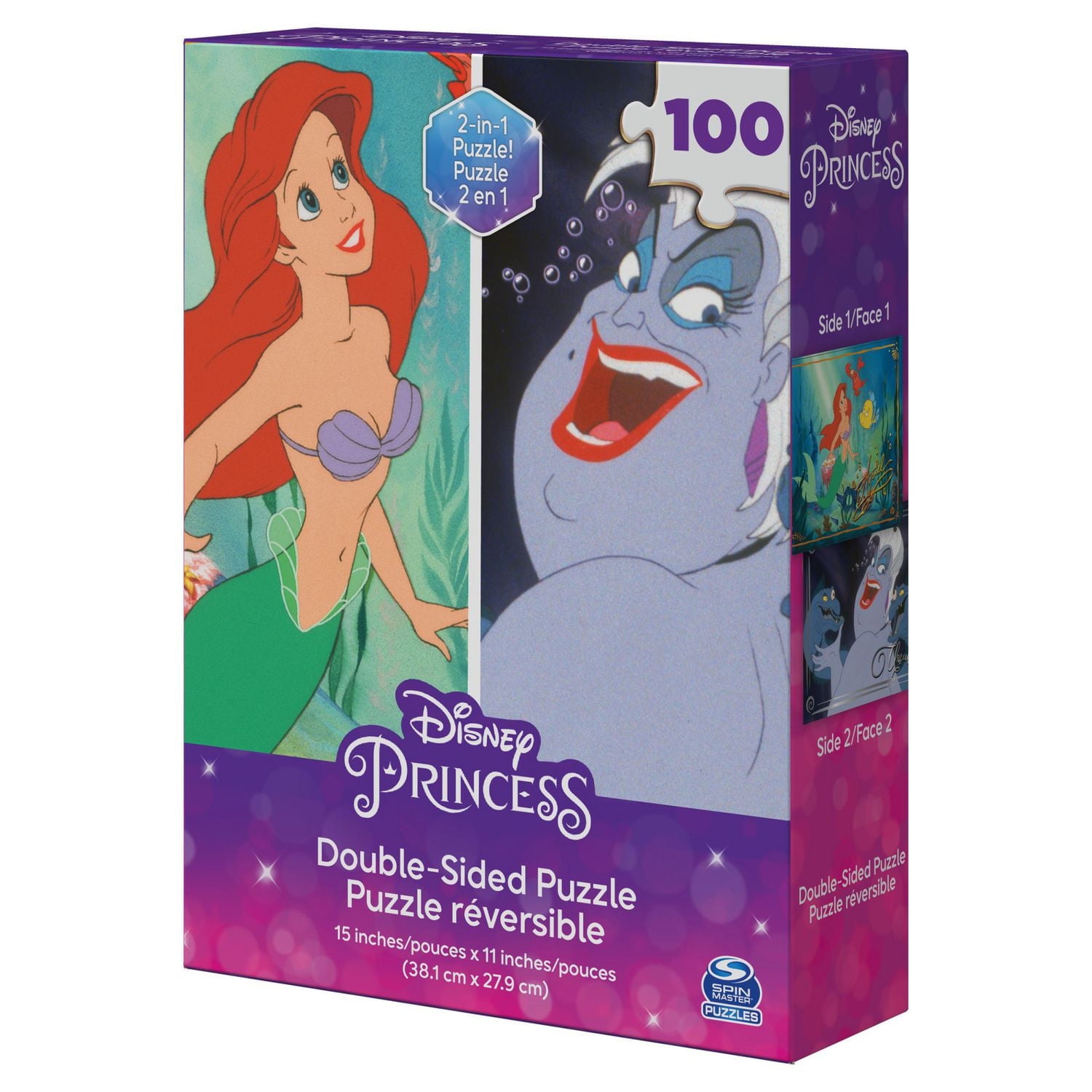 Disney Princess, 100-Piece Reversible Jigsaw Puzzle Double-Sided The Little Mermaid Ariel & Ursula, for Kids Ages 4 and up