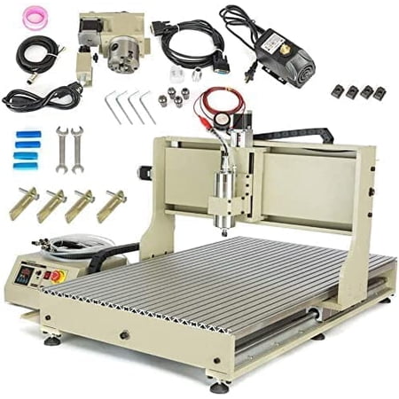 Miumaeov CNC Router Machine 2.2KW 4 Axis 6090 USB CNC Router Kit 3D Engraving Machine + VFD Water-Cooling Spindle Motor + Control Box + Handwheel Ball Screw with Limit Switch