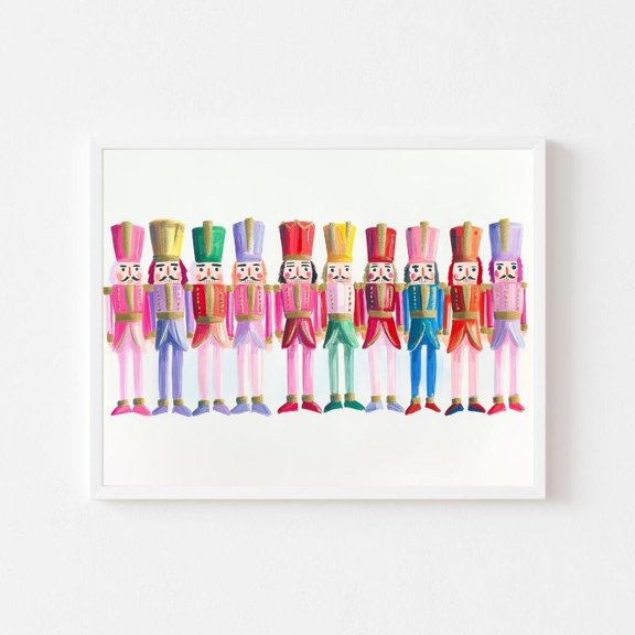 Kna Prints - Colorful Nutcrackers Painting Rainbow Toy Soldiers Wall Art Print Vintage December Pink Holiday For Home Decor, Living Room, Bedroom, Office, UNFRAMED-8x12