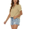 thumbnail image 4 of INSPIRE CHIC Women's Summer V Neck Short Sleeve Solid Color Office Blouse Top L Khaki, 4 of 6
