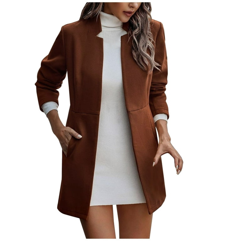 IROINNID Women's Leisure Mid-Long Coat Point Collar Solid Color
