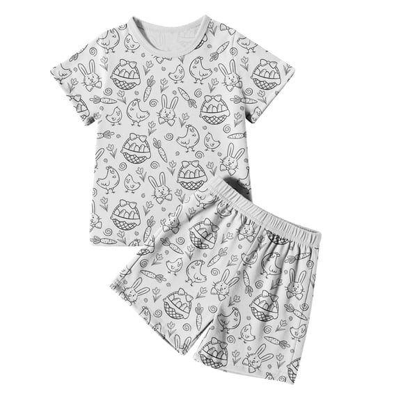 Rhuody Easter Outfits For Boy Short Sleeve T Shirt Top And Shorts Kids Boys Girls Bunny Printed Sleepwear Set Round neck DIY Pajama Set Cute Summer Clothing 3-4 Years White