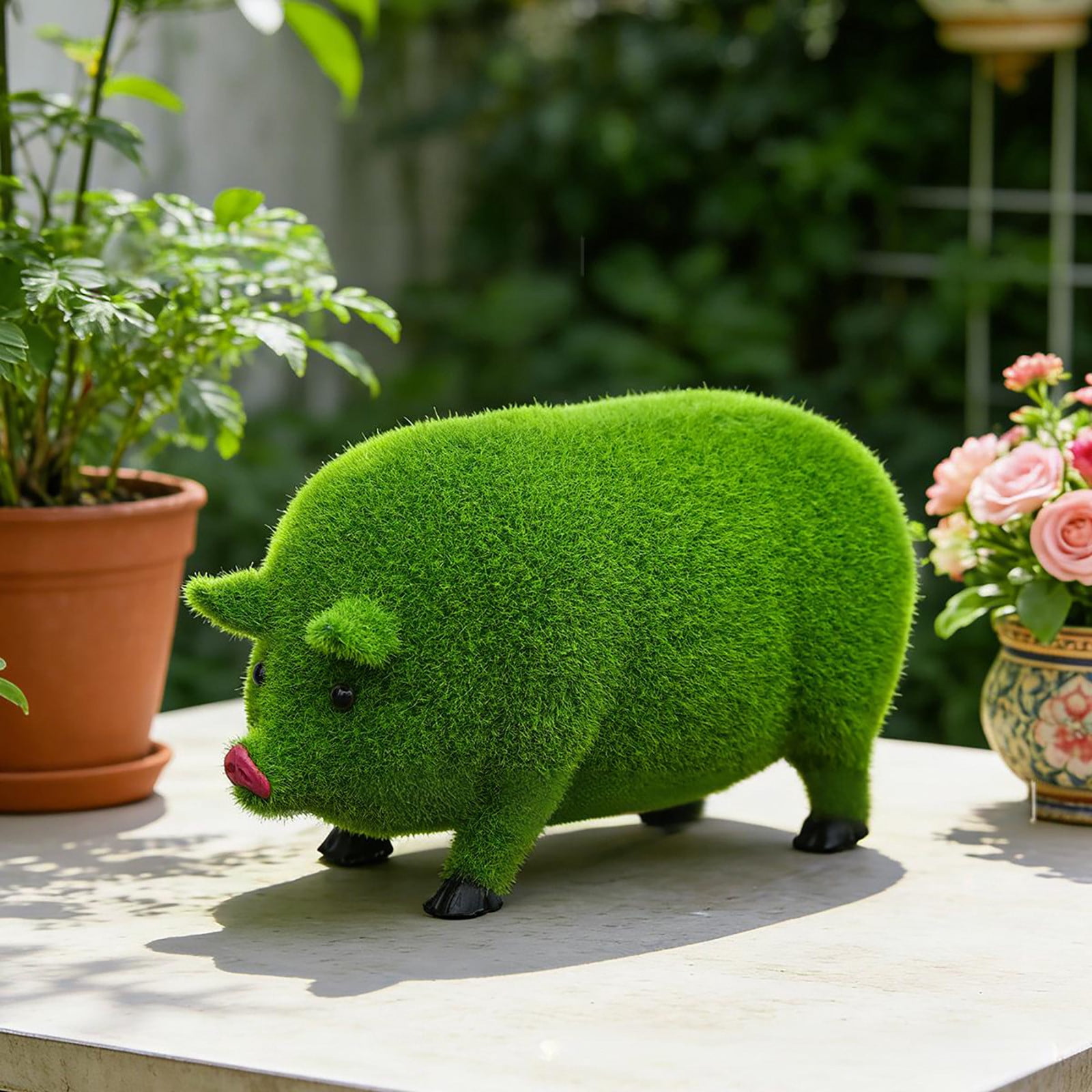 Green Resin Pig Figurine for Garden and Home Decor – Cute Outdoor Yard Art Statue, Patio Styling, Indoor Shelf Display, 9.25 x 5.31 x 4.33 Inches, 1 Piece