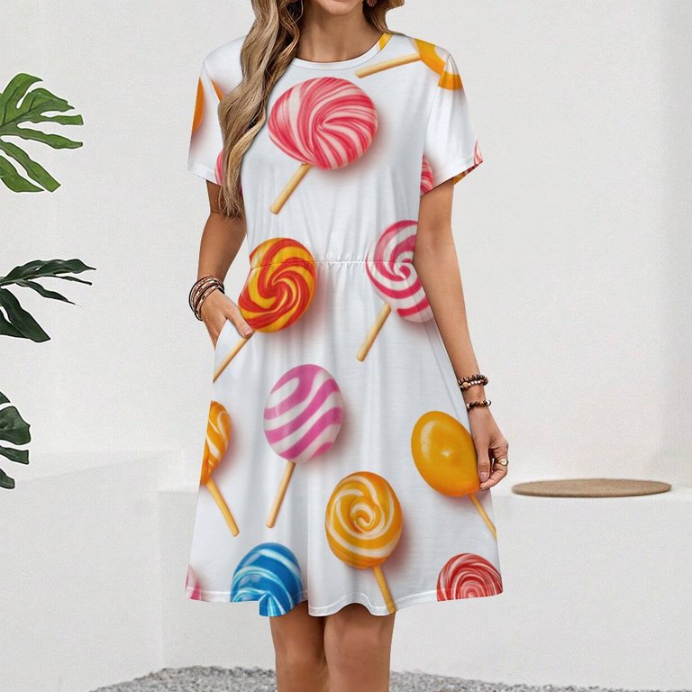 short pastel rainbow dress Dopamine Sweet Girl Cotton Candy Rainbow Tie-Dye Pattern Waist-Cinched Dress