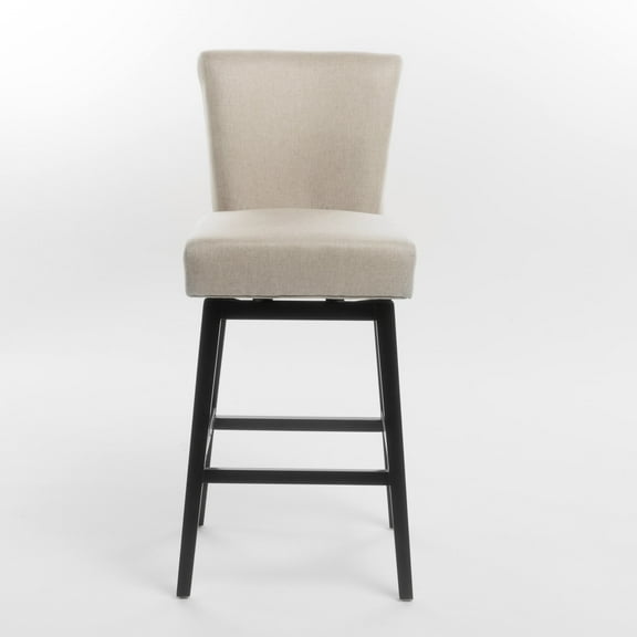 GDF Studio Cleo Contemporary Upholstered 31.5 Inch Swivel Barstool, Wheat Fabric and Dark Brown