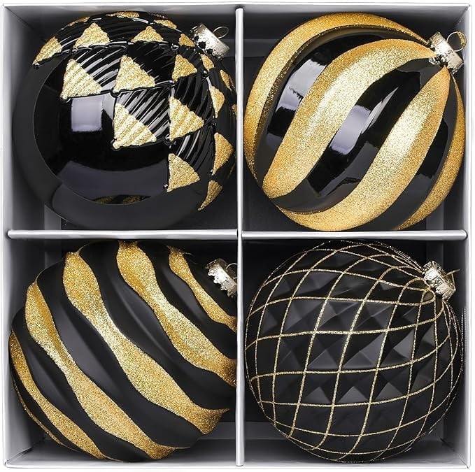 6"/150mm Large Christmas Ball Ornaments, 4Pcs Christmas Tree Decor, Shatterproof Hanging Decorations with Hooks, White & Silver Baubles for Xmas Tree, Wedding, Holiday and Party Decor