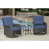 ASJMR 2 Pieces Patio Wicker Chairs Swivel Rocker with Coffee Table and Blue Cushions, Outdoor Rattan Rocking Lounge Chairs for Porch Pool