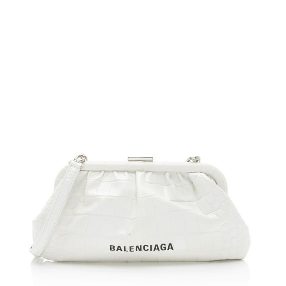 Pre-Owned Balenciaga Croc Embossed Calfskin Logo Cloud XS Framed Clutch