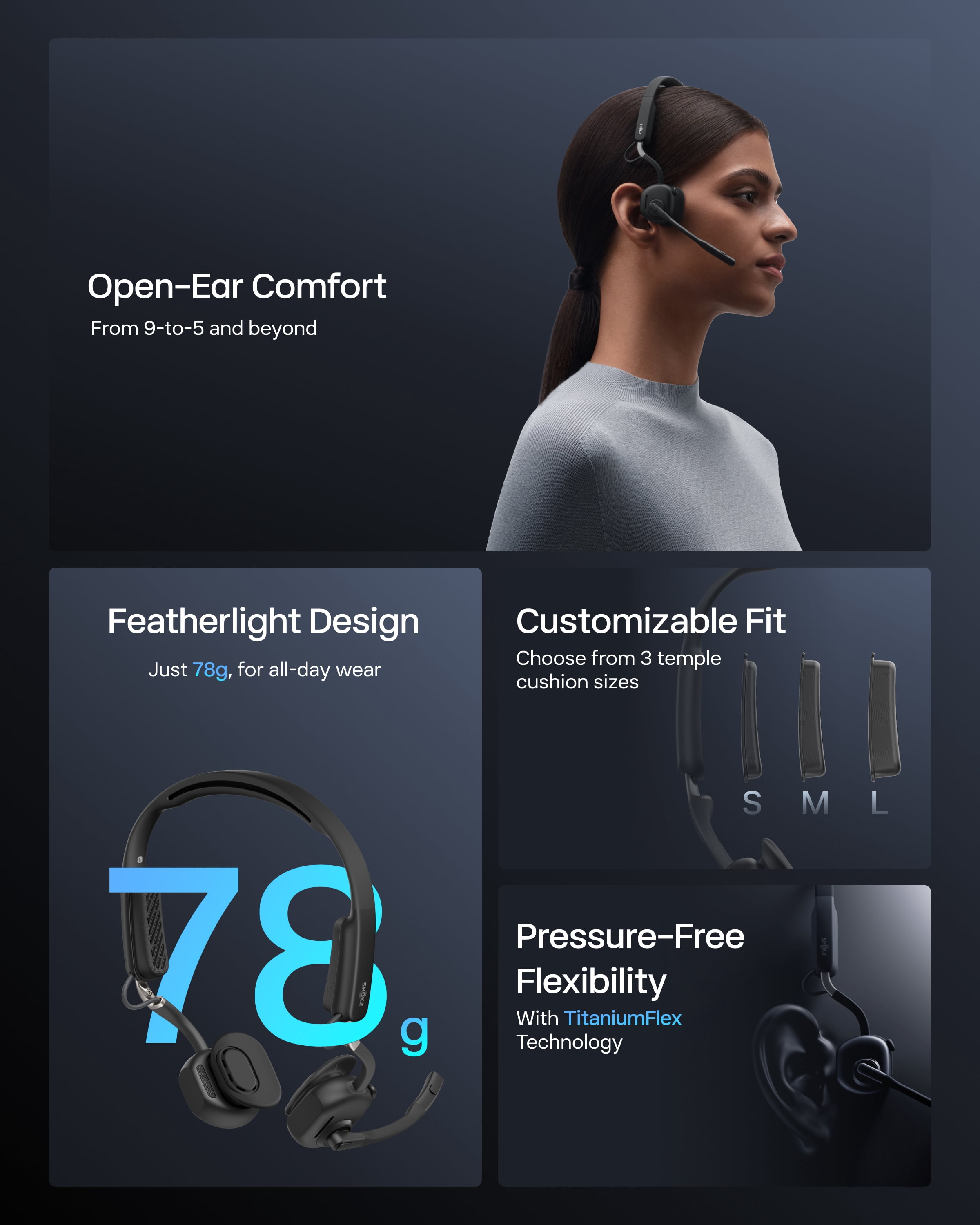 New Shokz OpenMeet - Open-Ear Bluetooth Computer Headset - Noise Cancelling Mic + Mute Butto - Wireless Work Headphones