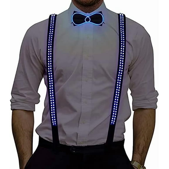 SHANJIA Bow Tie and Suspenders Set, LED Suspenders with LED Bow Tie Light Up Bow Tie LED Bow Tie Perfect for Music Festivals, Halloween Costume Parties