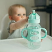 Dr. Brown's Milestones Wide-Neck Sippy Straw Bottle with Handles, 9oz/270ml, Gray/Green, 6m+, 2 Pack