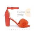 thumbnail image 3 of BLISSFUL STEP Ankle Strap Faux Fur Chunky Heel Sandals for Women Orange 7, 3 of 6