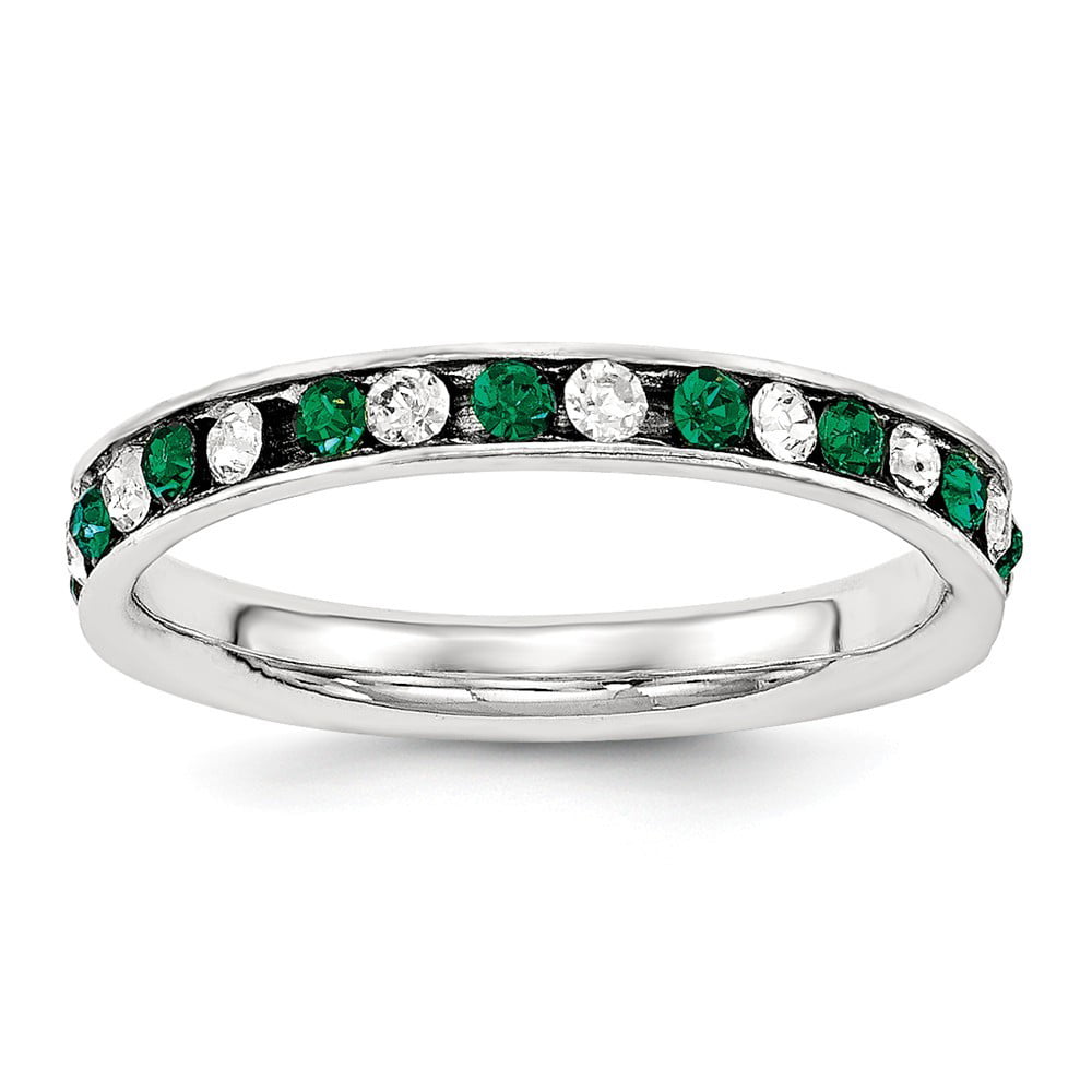 Sterling Silver Green White Cubic Zirconia Eternity Band Ring - Ring Size:  6 to 8