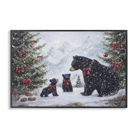 Stupell Industries Christmas Black Bears Black Framed Giclee Art, design by Tina LeCour