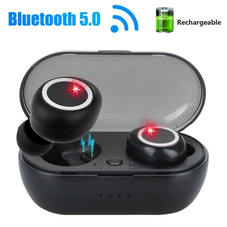 Wireless Bluetooth Stereo Earbuds Headphones, 5.0 Noise Cancelling with Built-in Mic and Charging Case, Hands-free Calling Sweatproof In-Ear Headset  Earpiece Compatible for iPhone Samsung (Best International Calling App For Iphone)