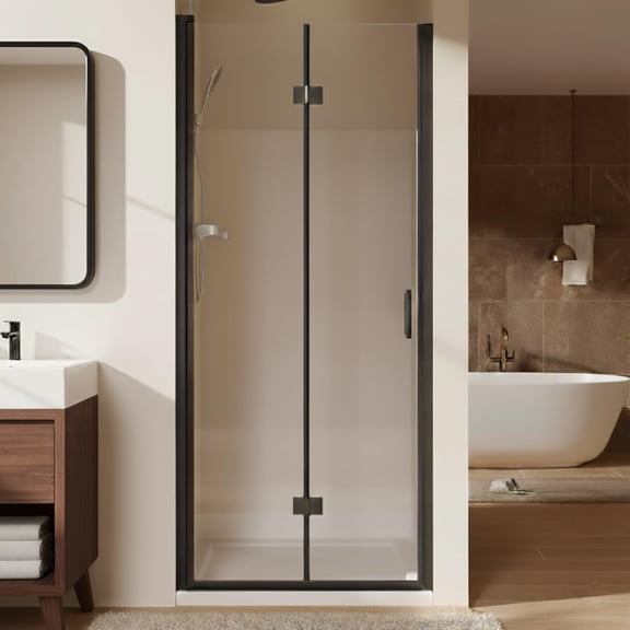 Kaisneo 32 in x 72 in 1/4 Inch Thick Clear Tempered Glass Frameless Bi-Fold Pivot Shower Door