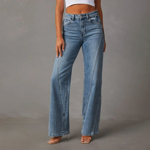 Bmisegm Fashion Loose Patchwork Wide Leg Women's Jeans Women Y2K Jeans for Women Blue XL