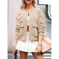 thumbnail image 4 of Womens Jacket Fall Winter Long Sleeve Stand Collar Shacket with Side Pocket Coat Beige M, 4 of 8