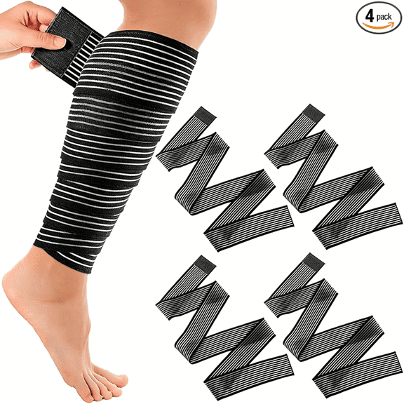 XIRQI Compression Bandage Wraps for Leg, Elastic Calf Compression Sleeve Ankle Support, Adjustable Plus Size for Men and Women Stabilising Ligament, Joint Pain, Sports(4 Pieces,71 Inches)