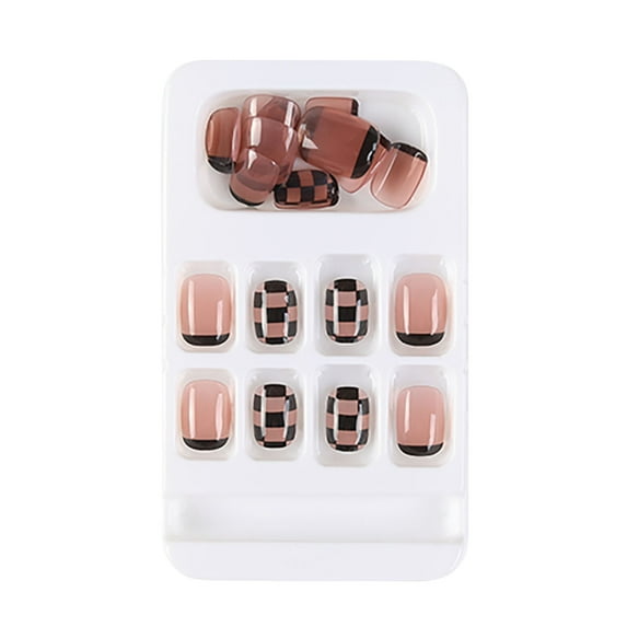 Fridja Wearing Nail Wholesale Long Trapezoid Blush Chain Checkerboard Camellia Wearable Nail Art