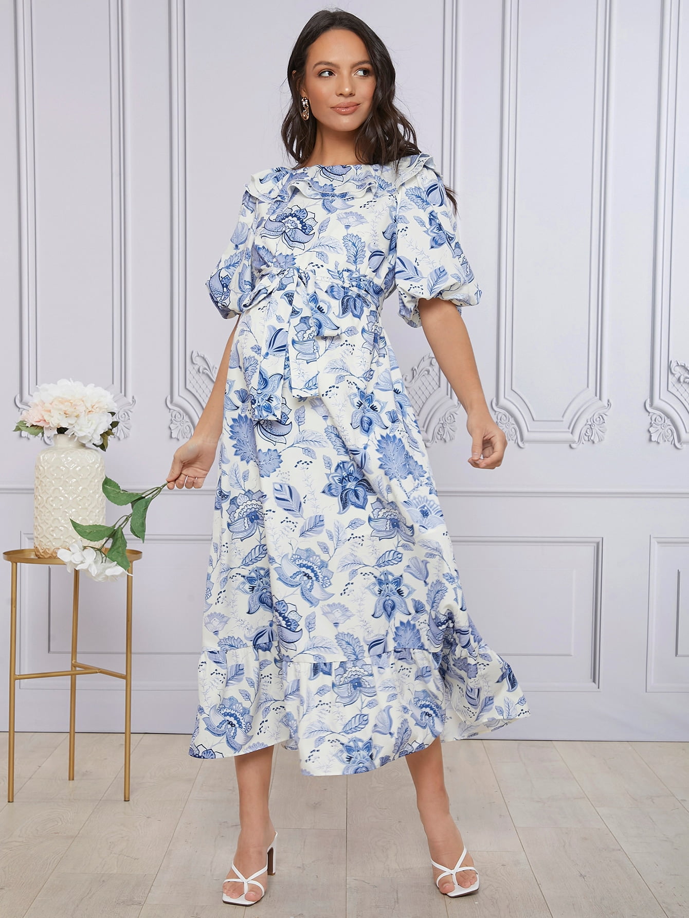 Self Belted Floral Dress Casual XL 