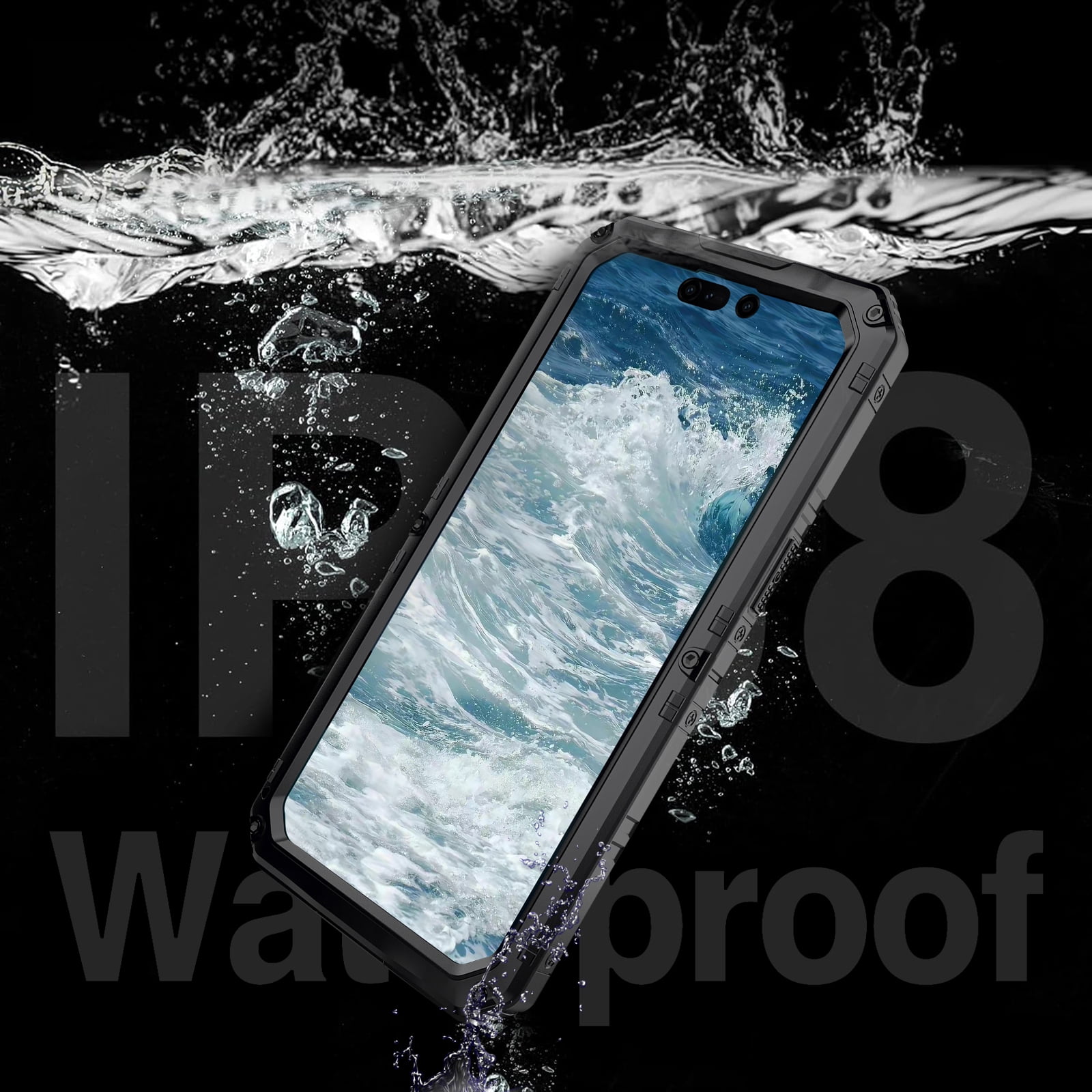 for iPhone 15 Pro Max Case, Military Grade IP68 Waterproof Dustproof Shockproof Full Body Sealed Underwater Case with Built-in Screen Protector Heavy Duty Metal Rugged Defender Phone Case,Black