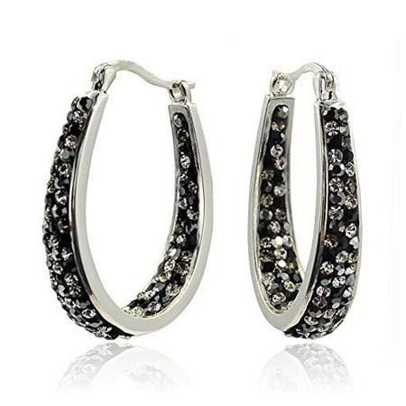 Crystal Hook Earrings - Carly Creations Women's Silver Plated Genuine Crystal Hoop Earrings