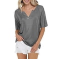 thumbnail image 2 of Sweet Home Farm V Neck T Shirts for Women Summer Tops Vacation Trendy Boho Short Sleeve Casual Loose Comfy Tunic Clothes Short Sleeve Shirts for Women Grey, 2 of 5