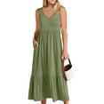 thumbnail image 3 of Lucakuins, vestidos midi de verano para mujer, moda de vacaciones, cuello en V, color sólido, sin mangas, playa, vestido acampanado Lucakuins moda, 3 of 9