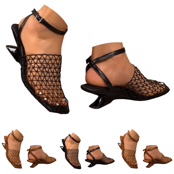 Pandaie Fashion Mesh Heels for Women Closed Square Toe Heeled Sandals Ankle Strap Slingback Wedding Dress Pumps Shoes Size 6-9 Black