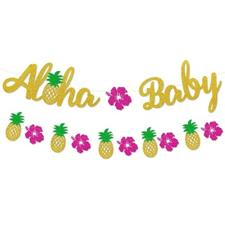 Aloha Baby Banner Pineapple Flower Garland Hawaiian Baby Shower Decorations Summer New Baby Announcement Tropical Pineapple Baby Sprinkle Decor Luau Gender Neutral Shower Supplies